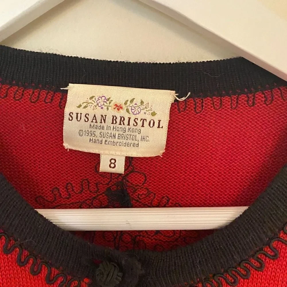 Vintage Susan Bristol size 8 Made in Hong Kong 1995 Red long sleeve wool blend h